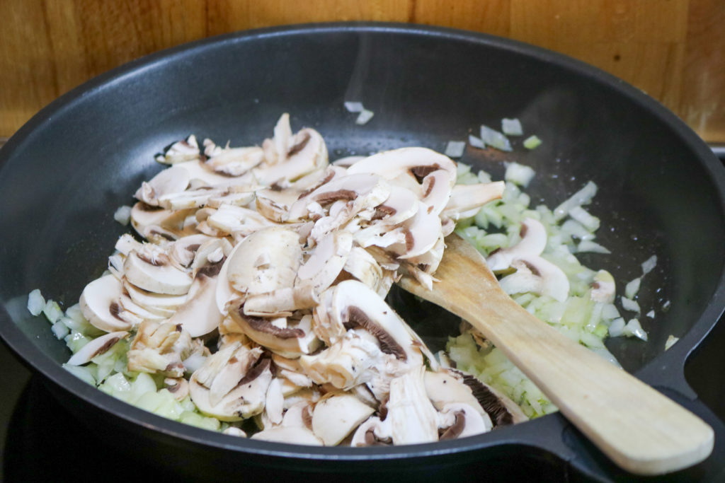 Cooking Diced Onion and Mushrooms