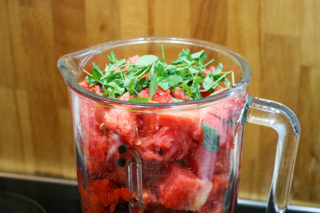Watermelon and Mint Leaves in Blender