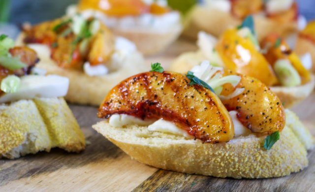 Grilled Peach and Cheese Crostini