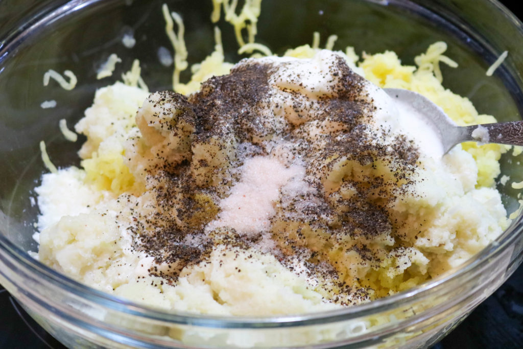 Add milk, yogurt, butter, ½ tsp. kosher salt and pepper