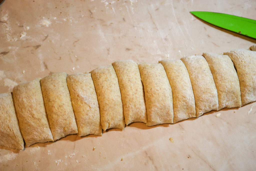 Cut the dough into 12 equal slices