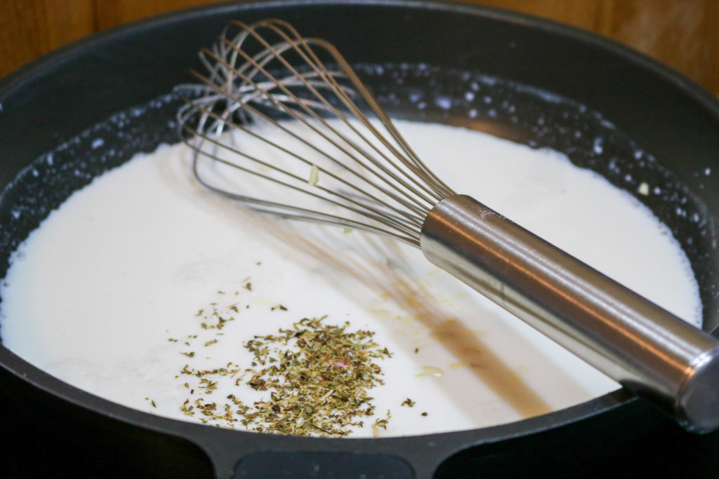 whisk together milk and flour. Add garlic and thyme