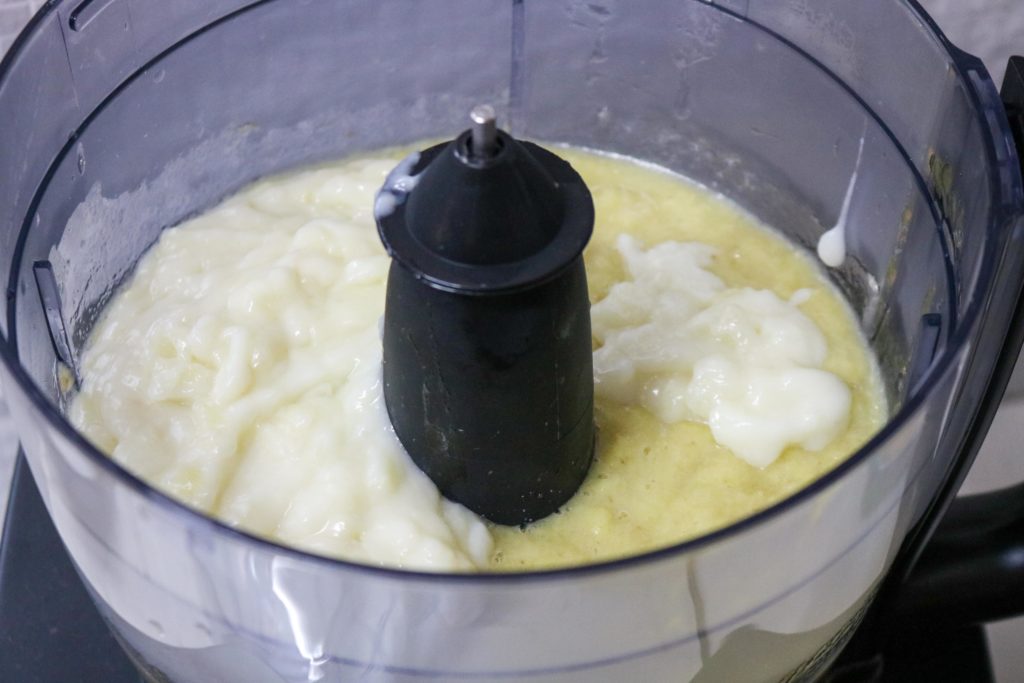 Pour custard into the food processor with the pureed banana